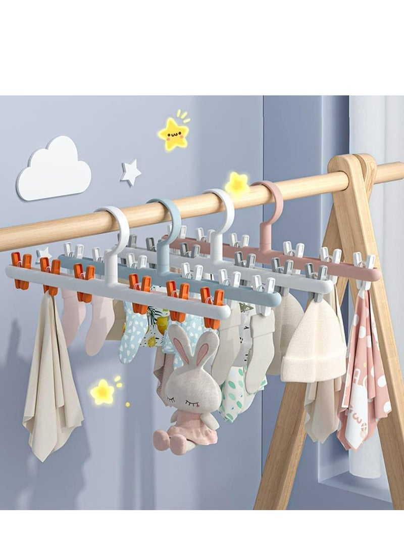 2 Pack Windproof Sock Clips Hanger, PP Plastic Anti-Tangle Clothes Drying Rack with 360° Swivel Hook and Strong Clips for Drying and Organize Underwear, Socks, Hats, Scarves, Pants