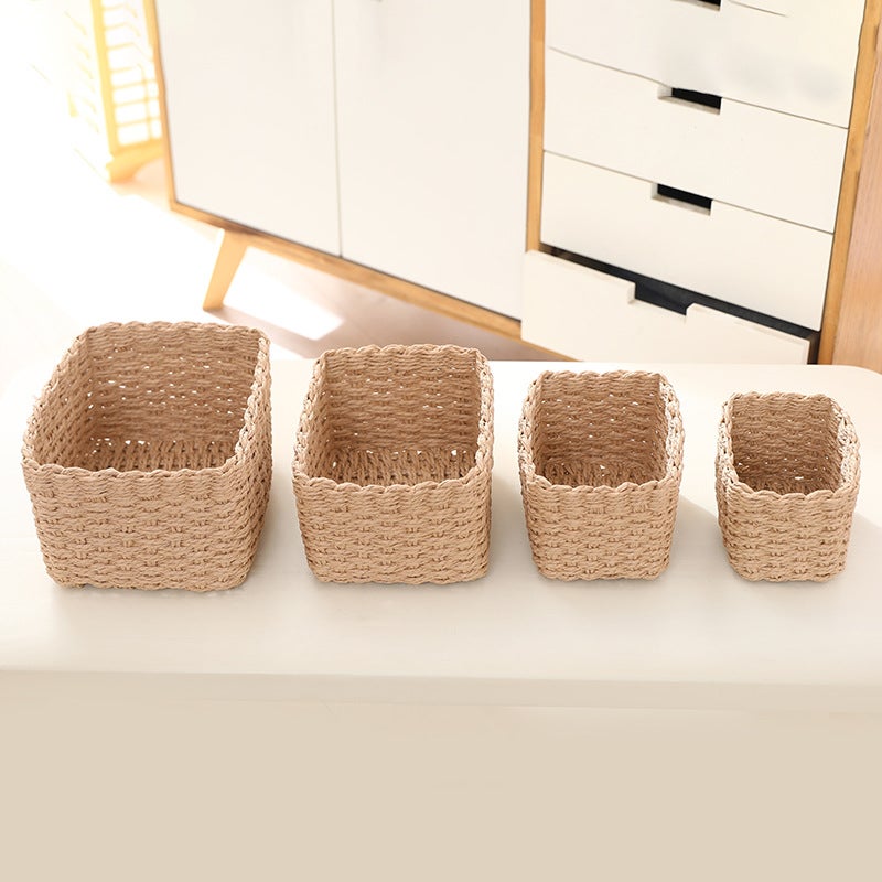 Handwoven Laundry Hamper Multi-Function Storage Basket 19u Pu root colored paper thread set four