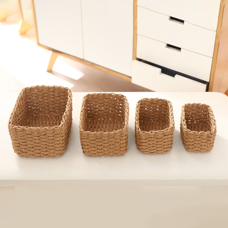 Handwoven Laundry Hamper Multi-Function Storage Basket G39 khaki set four