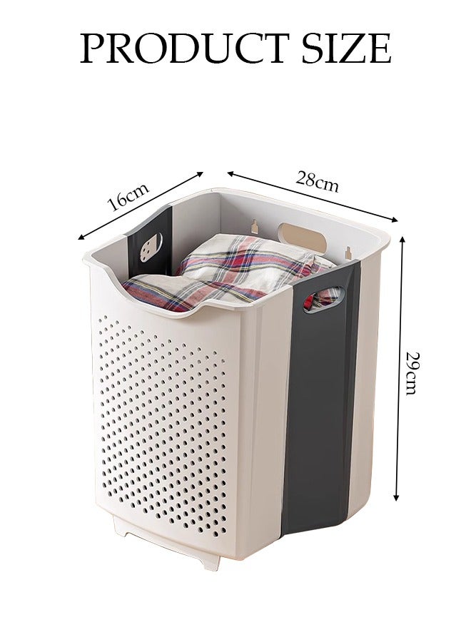 Large Foldable Laundry Basket with Handle, Wall Hanging Collapsible Handled Plastic Washing Clothes Laundry Bin Container, Multi purpose Organizer Storage Washing Basket for Home