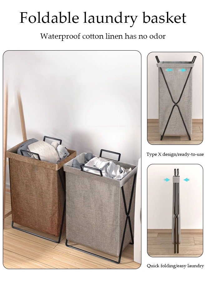 2 Pack Foldable Laundry Baskets With Stainless Steel Frame And Handle, Laundry Hamper Bag Washing Bin Clothes Bag Organizer Storage Wash Basket Hamper for Clothes Toys