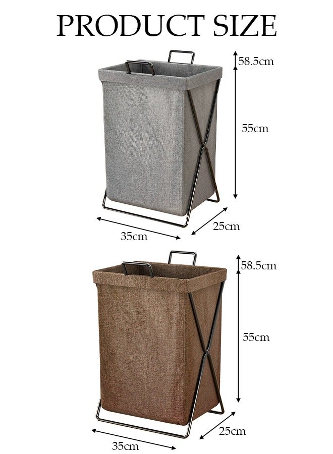 2 Pack Foldable Laundry Baskets With Stainless Steel Frame And Handle, Laundry Hamper Bag Washing Bin Clothes Bag Organizer Storage Wash Basket Hamper for Clothes Toys