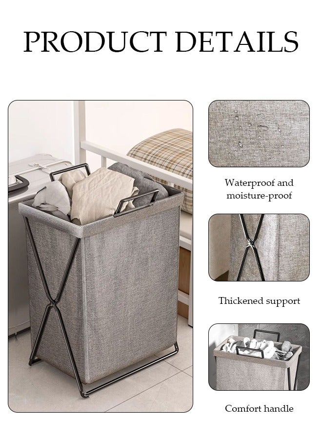 2 Pack Foldable Laundry Baskets With Stainless Steel Frame And Handle, Laundry Hamper Bag Washing Bin Clothes Bag Organizer Storage Wash Basket Hamper for Clothes Toys