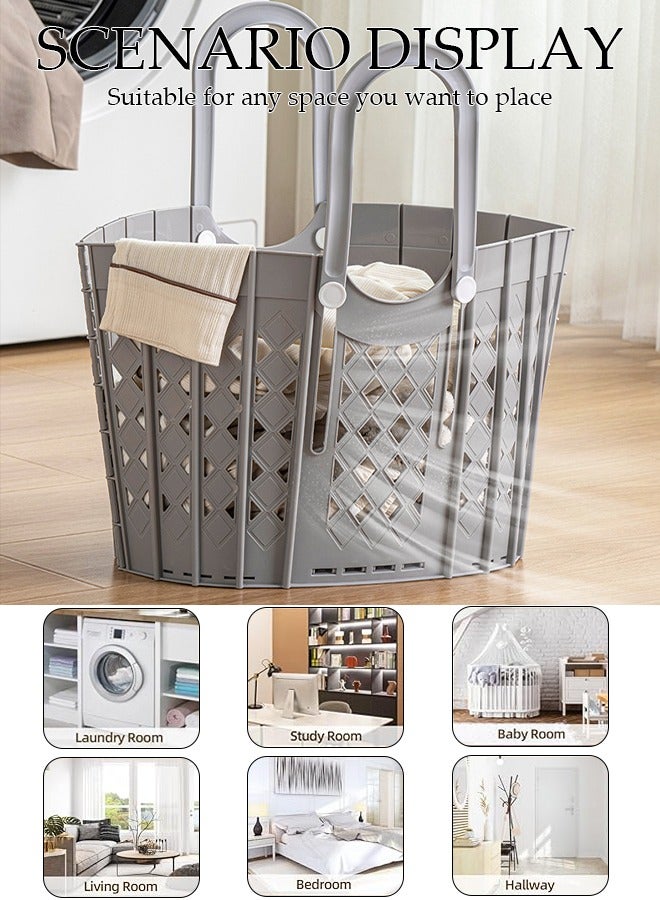 Foldable Laudry Basket, Collapsible Clothes Laundry Hamper, Plastic Storage Laundry Box with Dual Handles, Space Saving Storage Container, Laundry Organizer Storage Bin