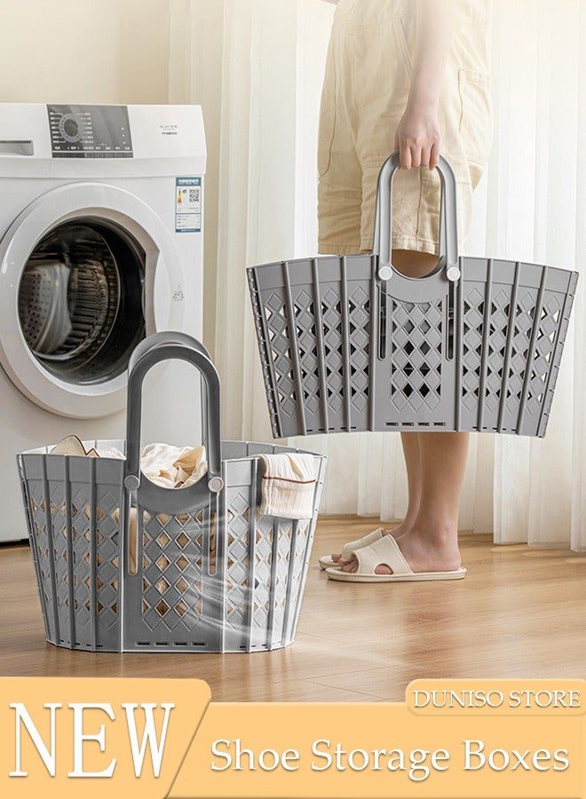 Foldable Laudry Basket, Collapsible Clothes Laundry Hamper, Plastic Storage Laundry Box with Dual Handles, Space Saving Storage Container, Laundry Organizer Storage Bin