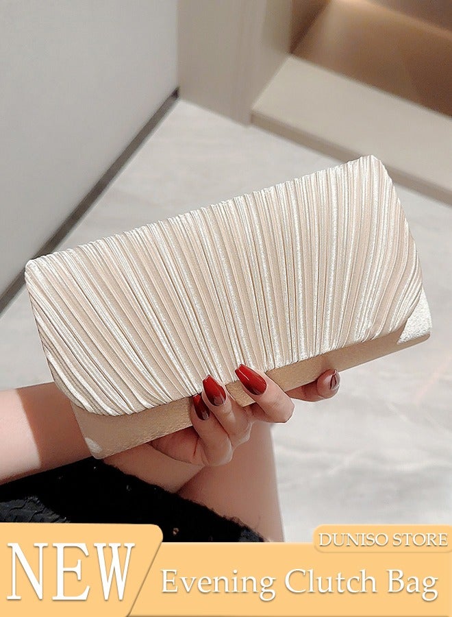 Womens Evening Clutch Bag All-matching Pleated Handbag Exquisite Evening Clutch Bag Banquet Wedding Clutch Purse Fashion Pleated Clutch Purse For Women All-match Shoulder Bag Evening Clutch Bag