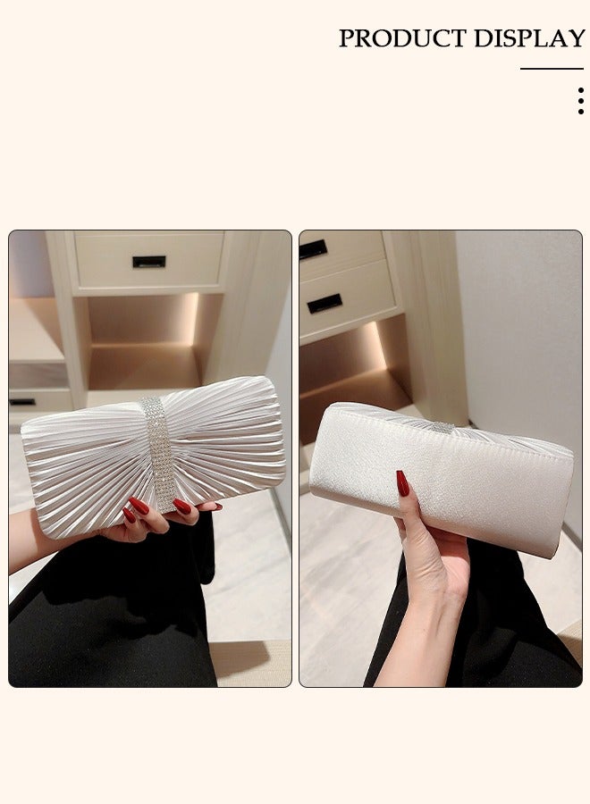 Womens Evening Clutch Bag All-matching Pleated Handbag Exquisite Evening Clutch Bag Banquet Wedding Clutch Purse Fashion Pleated Clutch Purse For Women All-match Shoulder Bag Evening Clutch Bag