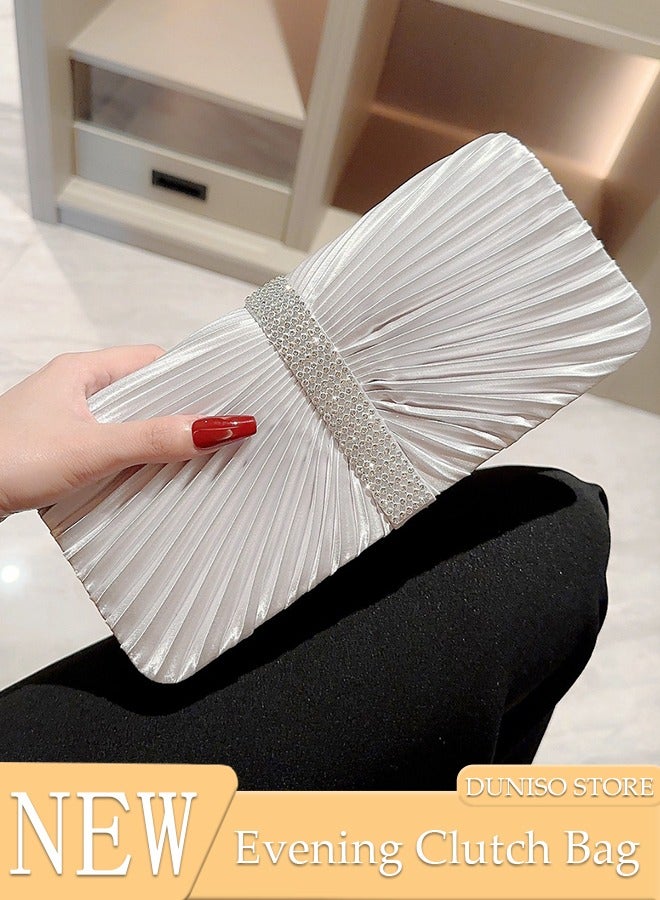 Womens Evening Clutch Bag All-matching Pleated Handbag Exquisite Evening Clutch Bag Banquet Wedding Clutch Purse Fashion Pleated Clutch Purse For Women All-match Shoulder Bag Evening Clutch Bag