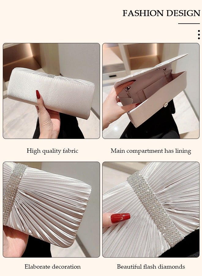 Womens Evening Clutch Bag All-matching Pleated Handbag Exquisite Evening Clutch Bag Banquet Wedding Clutch Purse Fashion Pleated Clutch Purse For Women All-match Shoulder Bag Evening Clutch Bag