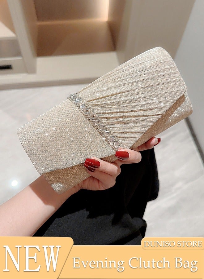 Womens Evening Clutch Bag All-matching Pleated Handbag Exquisite Evening Clutch Bag Banquet Wedding Clutch Purse Fashion Pleated Clutch Purse For Women All-match Shoulder Bag Evening Clutch Bag