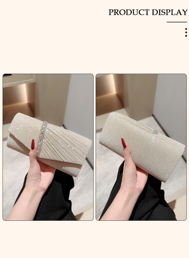 Womens Evening Clutch Bag All-matching Pleated Handbag Exquisite Evening Clutch Bag Banquet Wedding Clutch Purse Fashion Pleated Clutch Purse For Women All-match Shoulder Bag Evening Clutch Bag