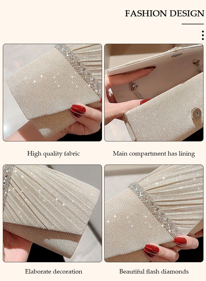 Womens Evening Clutch Bag All-matching Pleated Handbag Exquisite Evening Clutch Bag Banquet Wedding Clutch Purse Fashion Pleated Clutch Purse For Women All-match Shoulder Bag Evening Clutch Bag