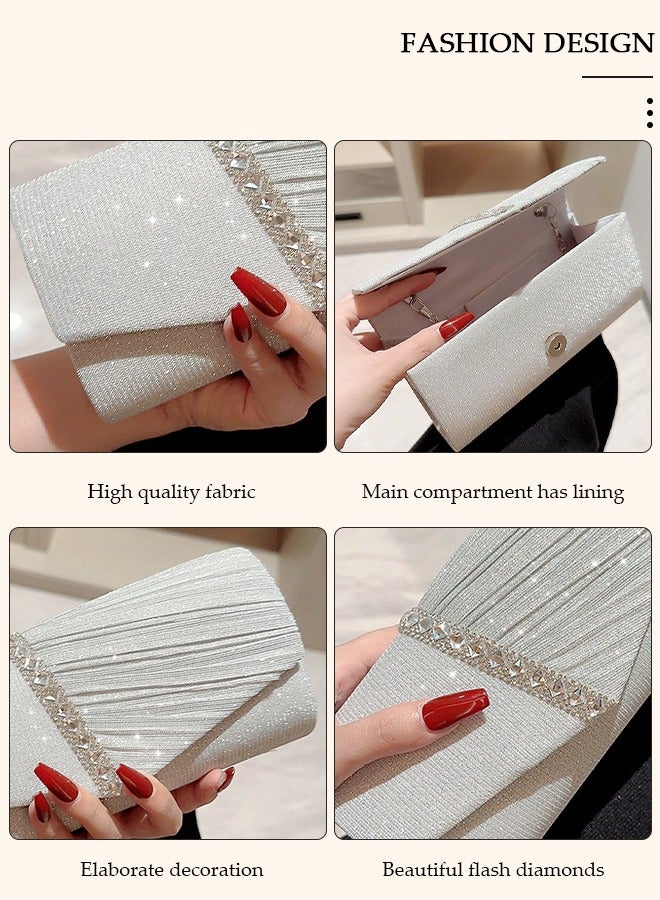 Womens Evening Clutch Bag All-matching Pleated Handbag Exquisite Evening Clutch Bag Banquet Wedding Clutch Purse Fashion Pleated Clutch Purse For Women All-match Shoulder Bag Evening Clutch Bag