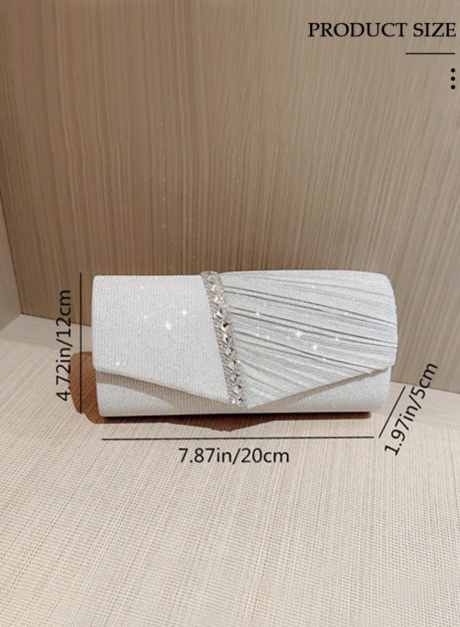 Womens Evening Clutch Bag All-matching Pleated Handbag Exquisite Evening Clutch Bag Banquet Wedding Clutch Purse Fashion Pleated Clutch Purse For Women All-match Shoulder Bag Evening Clutch Bag