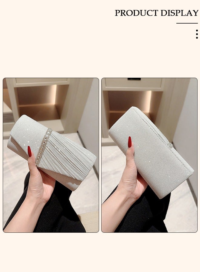 Womens Evening Clutch Bag All-matching Pleated Handbag Exquisite Evening Clutch Bag Banquet Wedding Clutch Purse Fashion Pleated Clutch Purse For Women All-match Shoulder Bag Evening Clutch Bag