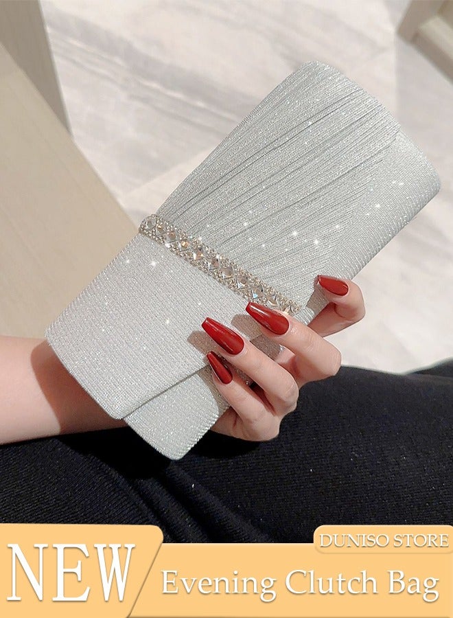 Womens Evening Clutch Bag All-matching Pleated Handbag Exquisite Evening Clutch Bag Banquet Wedding Clutch Purse Fashion Pleated Clutch Purse For Women All-match Shoulder Bag Evening Clutch Bag