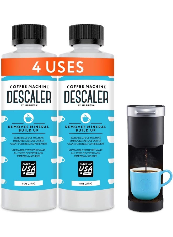 Descaler (2 Pack, 2 Uses Per Bottle) - Made in the USA - Universal Descaling Solution for Keurig, Nespresso, Delonghi and All Single Use Coffee and Espresso Machines