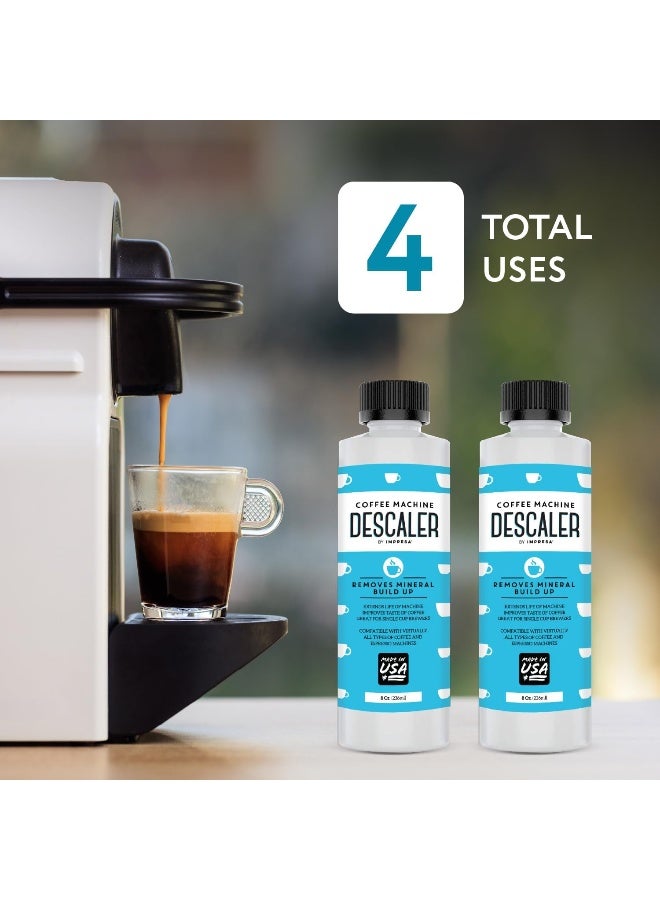 Descaler (2 Pack, 2 Uses Per Bottle) - Made in the USA - Universal Descaling Solution for Keurig, Nespresso, Delonghi and All Single Use Coffee and Espresso Machines