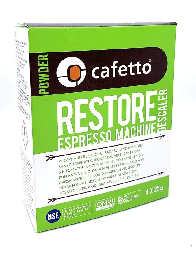 Restore Espresso Machine Descaler, Coffee Machine Cleaning Powder for Use In Organic Systems (Pack of 4)