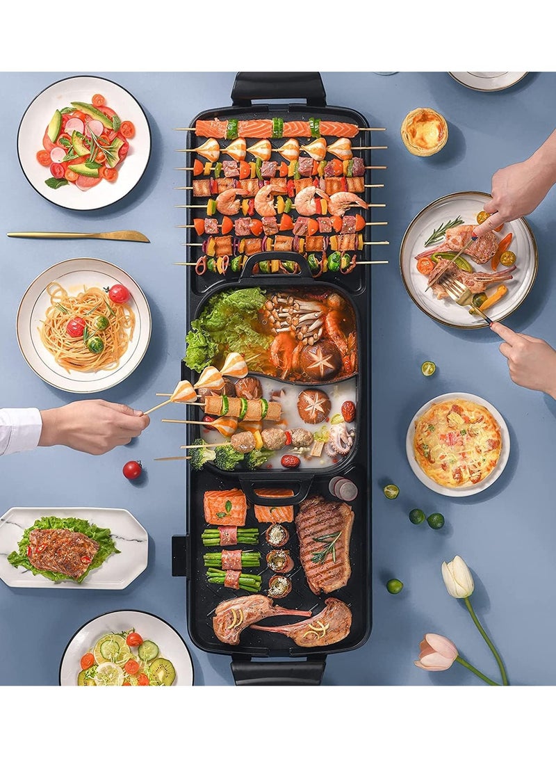 Korean Hot Pot Grill Combo Electric Shabu Shabu Hot Pot Grill with Divider Korean BBQ Grill less Non-Stick Pan Separate Dual Temperature Control 1-8 People Gathering Smookless 220V 2000W