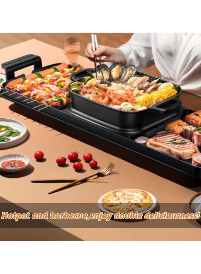 Korean Hot Pot Grill Combo Electric Shabu Shabu Hot Pot Grill with Divider Korean BBQ Grill less Non-Stick Pan Separate Dual Temperature Control 1-8 People Gathering Smookless 220V 2000W