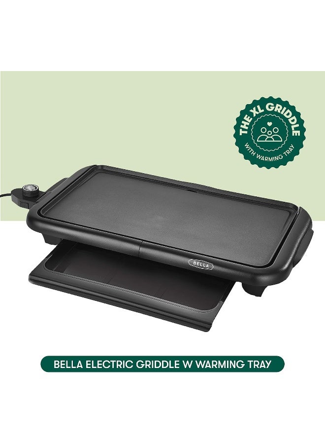 BELLA Electric Griddle with Warming Tray - Smokeless Indoor Grill, Nonstick Surface, Adjustable Temperature  Cool-touch Handles, 10