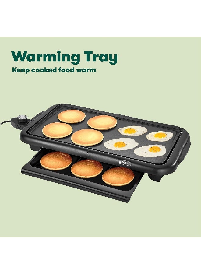 BELLA Electric Griddle with Warming Tray - Smokeless Indoor Grill, Nonstick Surface, Adjustable Temperature  Cool-touch Handles, 10