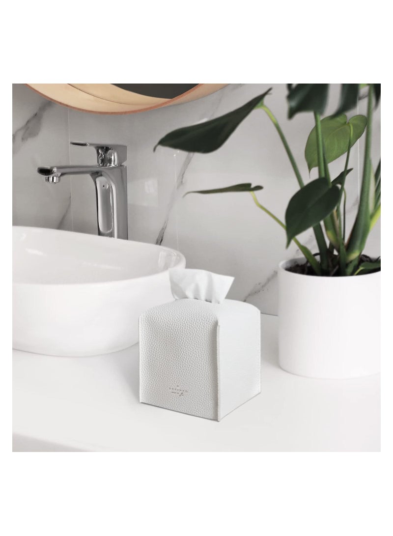 Tissue Box Cover Modern Pu Leather Square Tissue Box Holder Decorative Holder For Organizer For Bathroom Vanity Countertop Night Stands Office Desk