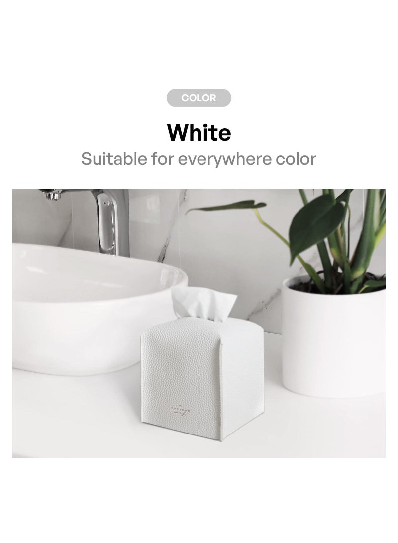 Tissue Box Cover Modern Pu Leather Square Tissue Box Holder Decorative Holder For Organizer For Bathroom Vanity Countertop Night Stands Office Desk