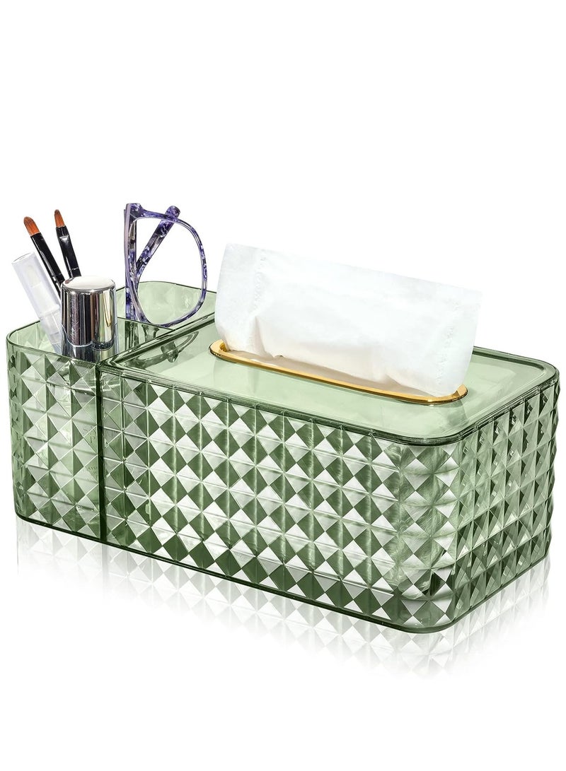 Tissue Box Holder & Desk Organizer, Exquisite Clear Tissue Box Holders Rectangular, Multifunctional Tissue Box Cover Tissue Paper Box with Storage Box -9.5 * 4.7 * 3.5 Inches(Green)