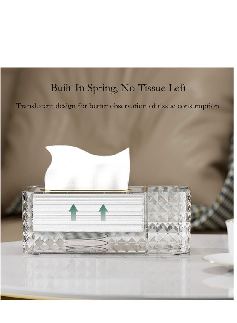 Tissue Box Holder & Desk Organizer, Exquisite Clear Tissue Box Holders Rectangular, Multifunctional Tissue Box Cover Tissue Paper Box with Storage Box -9.5 * 4.7 * 3.5 Inches(Green)