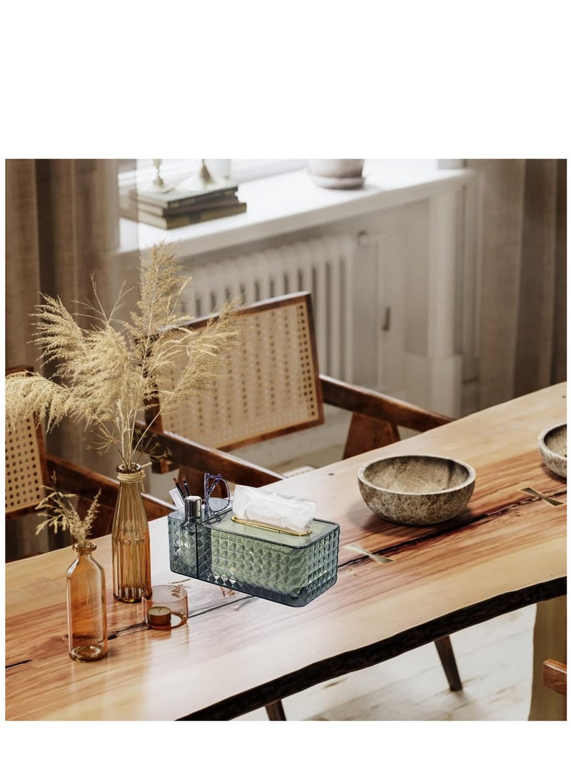 Tissue Box Holder & Desk Organizer, Exquisite Clear Tissue Box Holders Rectangular, Multifunctional Tissue Box Cover Tissue Paper Box with Storage Box -9.5 * 4.7 * 3.5 Inches(Green)