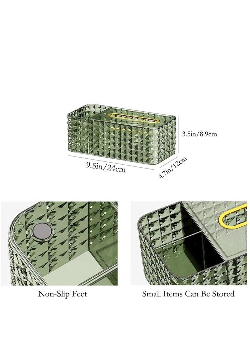 Tissue Box Holder & Desk Organizer, Exquisite Clear Tissue Box Holders Rectangular, Multifunctional Tissue Box Cover Tissue Paper Box with Storage Box -9.5 * 4.7 * 3.5 Inches(Green)