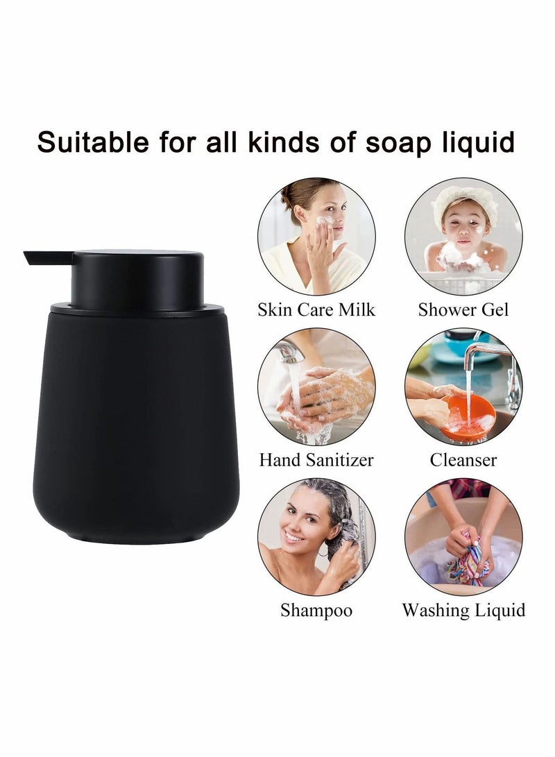 Soap Dispenser Black Ceramic Dish Refillable Liquid Hand Pump Modern Porcelain Handwashing Fluid Bottles 12Oz for Essential Oil Lotion Kitchen Bathroom