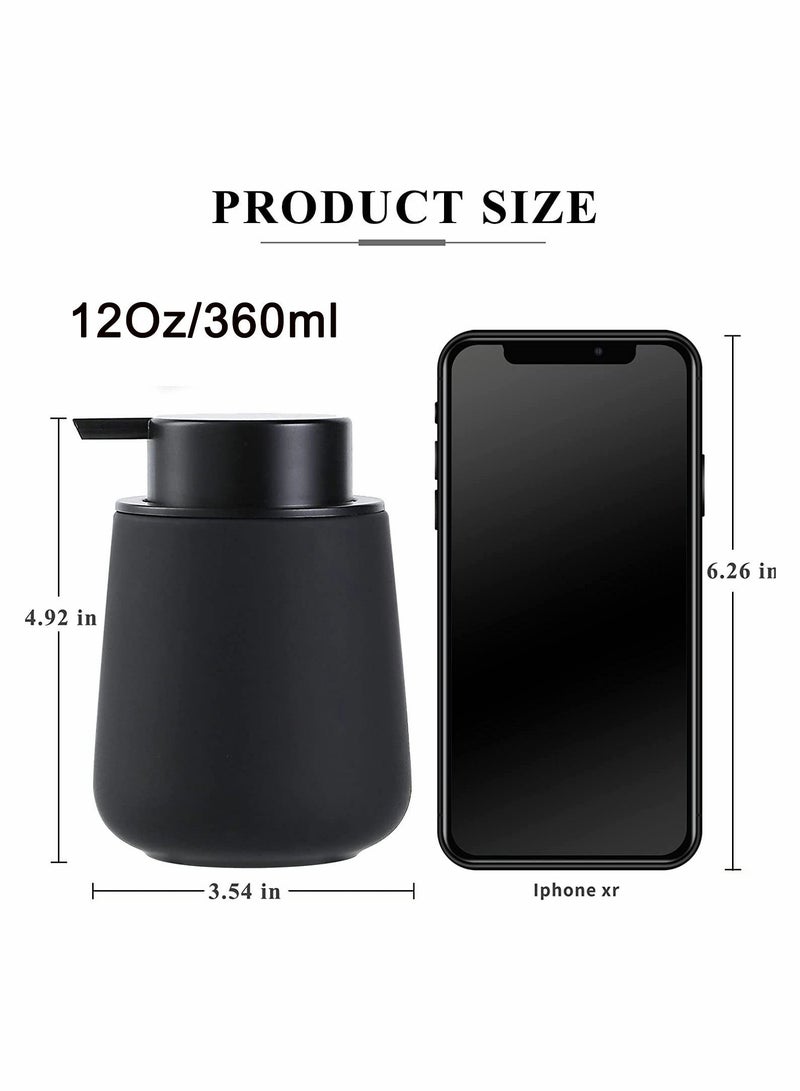 Soap Dispenser Black Ceramic Dish Refillable Liquid Hand Pump Modern Porcelain Handwashing Fluid Bottles 12Oz for Essential Oil Lotion Kitchen Bathroom