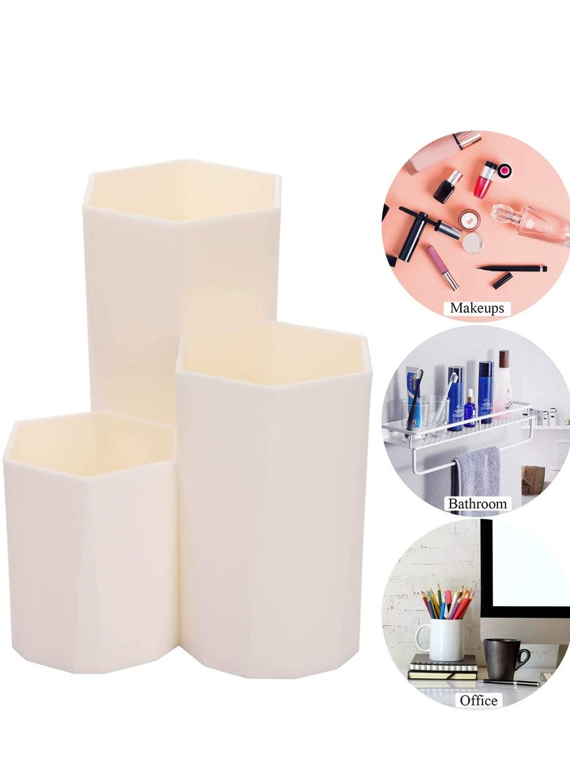 Makeup Brush Organiser Holder Trio for Storing Cosmetic Cosmetics Storage Brushes Cup on Vanity Desk Lipstick Bathroom Countertops and More (Beige)