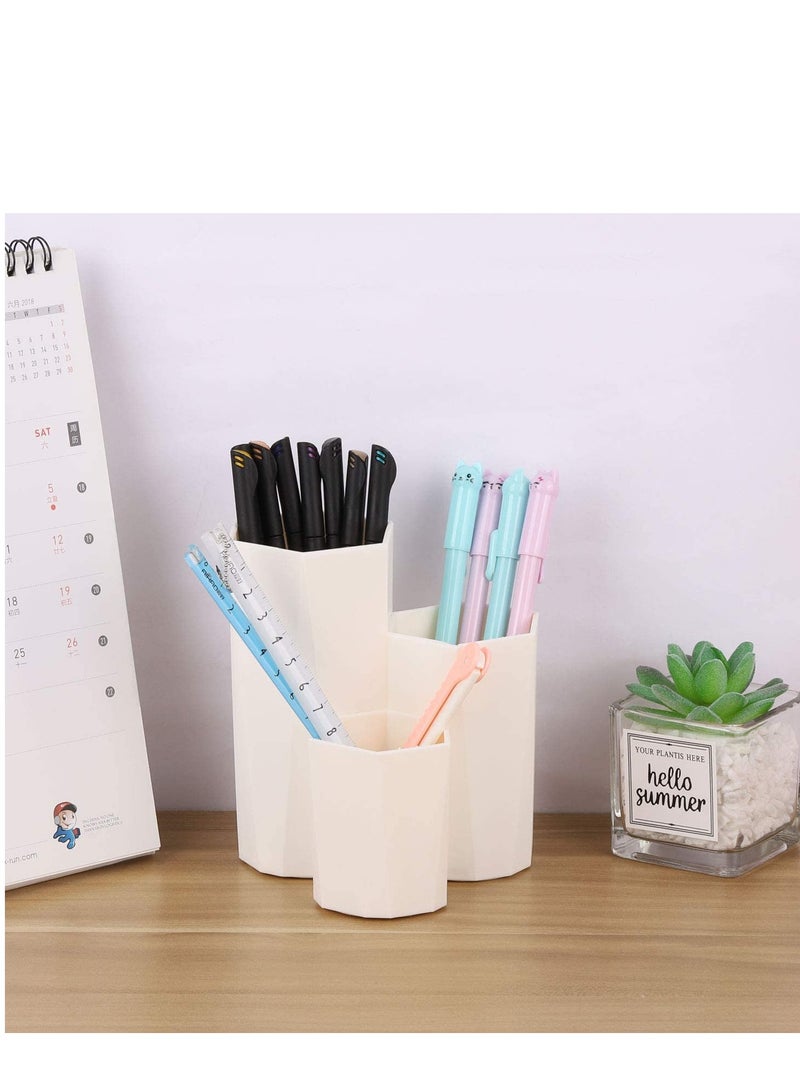 Makeup Brush Organiser Holder Trio for Storing Cosmetic Cosmetics Storage Brushes Cup on Vanity Desk Lipstick Bathroom Countertops and More (Beige)