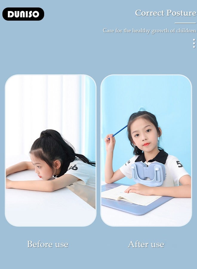 Kids Sitting Posture Corrector and Ergonomic Desk Writing Posture Corrector, ABS Present Height Good Stability Posture Corrector, Detachable Nap Pillow with Holder for Kids