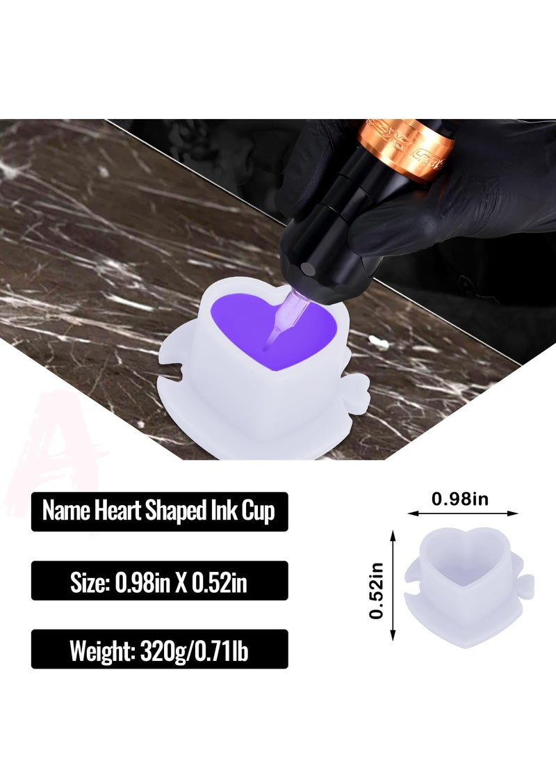 200 PCS Heart Shaped Ink Cups for Permanent Makeup, Disposable Plastic Caps with Base for Painting Supplies