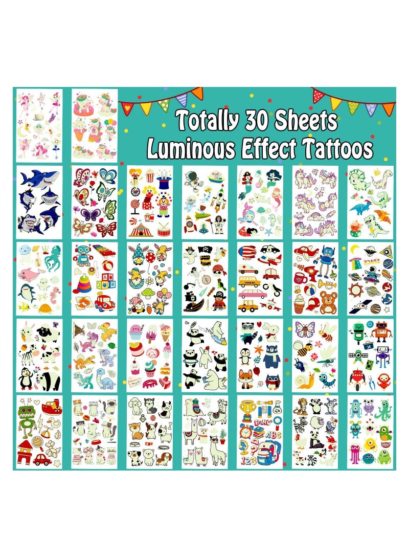 Luminous Temporary Tattoos Stickers Party Bag Fillers for Kids Children Birthday Favours Gifts Girls Boys Toys Games Stuff Supplies 380 Styles 30 Sheets