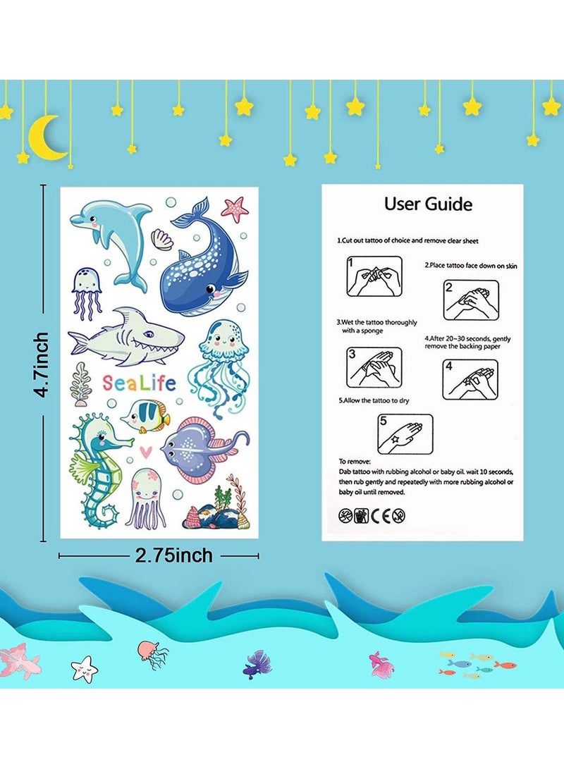 Luminous Shark Temporary Tattoos Glow Birthday Decorations Party Favors Supplies for Boys and Girls Ocean Under the Sea Fake Tattoo Stickers Gifts Kids 10 Pcs