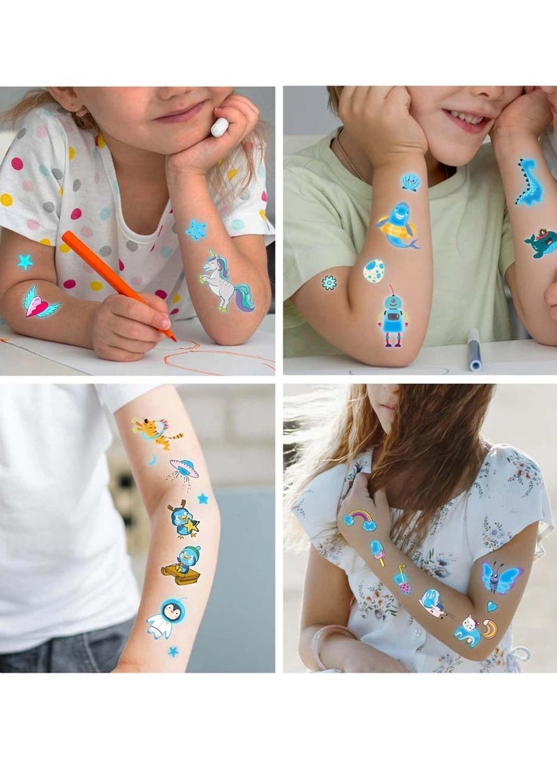 20 Pcs Luminous Temporary Tattoos Fake Tattoo Stickers Cute Dinosaur Mermaid Under Sea Cartoon Blue Birthday Decorations Party Favors Supplies for Boys and Girls