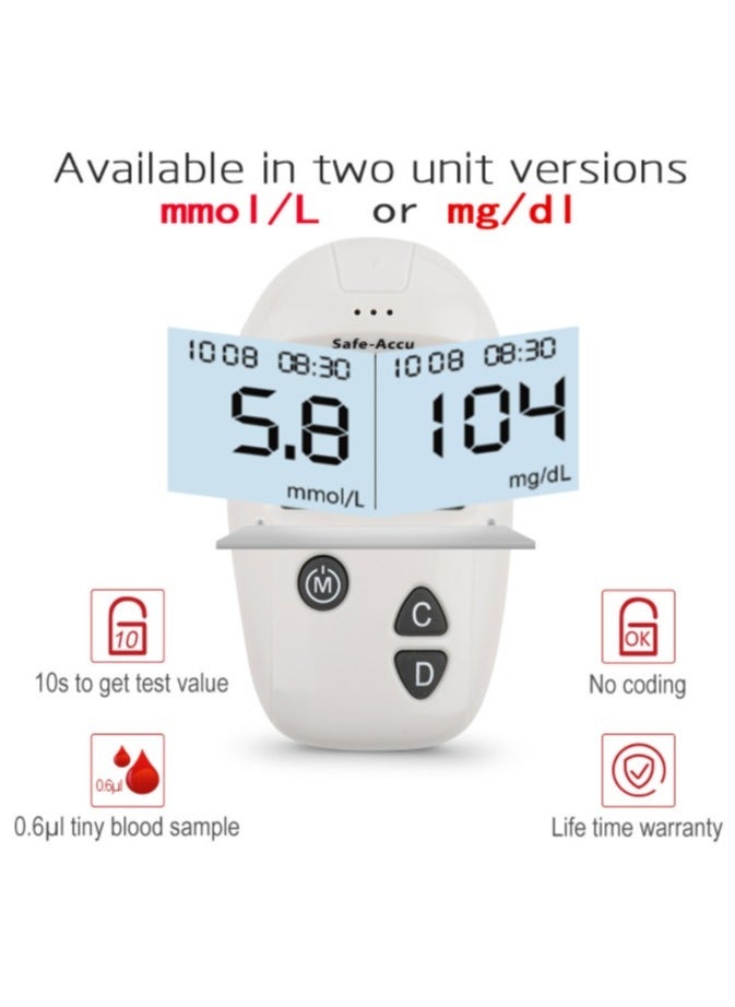 Blood Sugar Monitor Diabetes Testing Kit With 50 No Coding Test Strips 50 Lancets (unit: mmol/L)