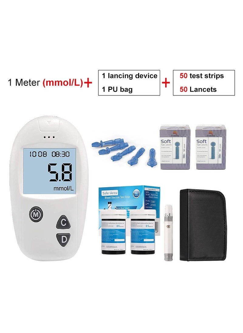 Blood Sugar Monitor Diabetes Testing Kit With 50 No Coding Test Strips 50 Lancets (unit: mmol/L)