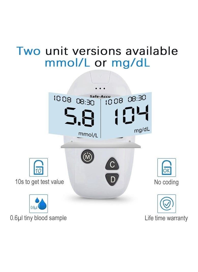 Blood Sugar Monitor Diabetes Testing Kit With 50 No Coding Test Strips 50 Lancets (unit: mmol/L)