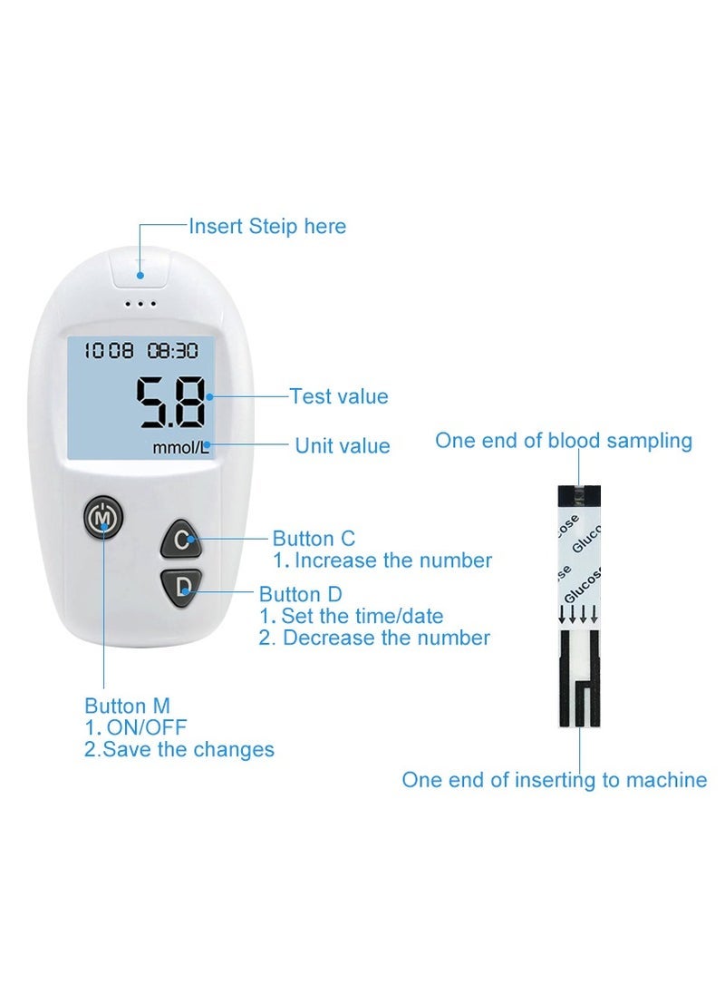 Blood Sugar Monitor Diabetes Testing Kit With 50 No Coding Test Strips 50 Lancets (unit: mmol/L)