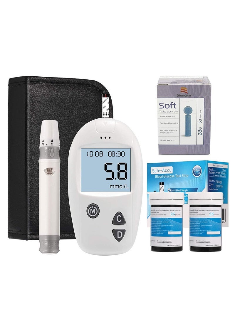 Blood Sugar Monitor Diabetes Testing Kit With 50 No Coding Test Strips 50 Lancets (unit: mmol/L)