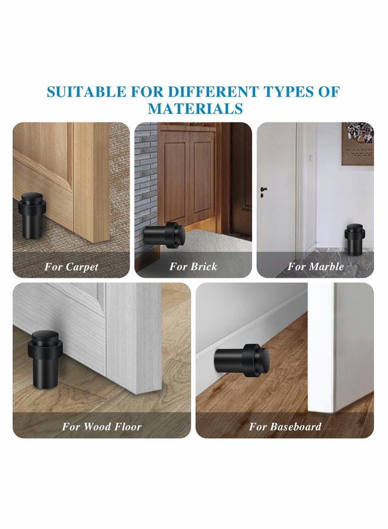 Door Stoppers, Floor Mounted Door Stop Black Heavy Duty Doorstop Stainless Steel Modern Door Stops Bumper Wall Protector Decorative Solid Rubber Tall Floor Door Stopper for Skirtings (2 Pack)