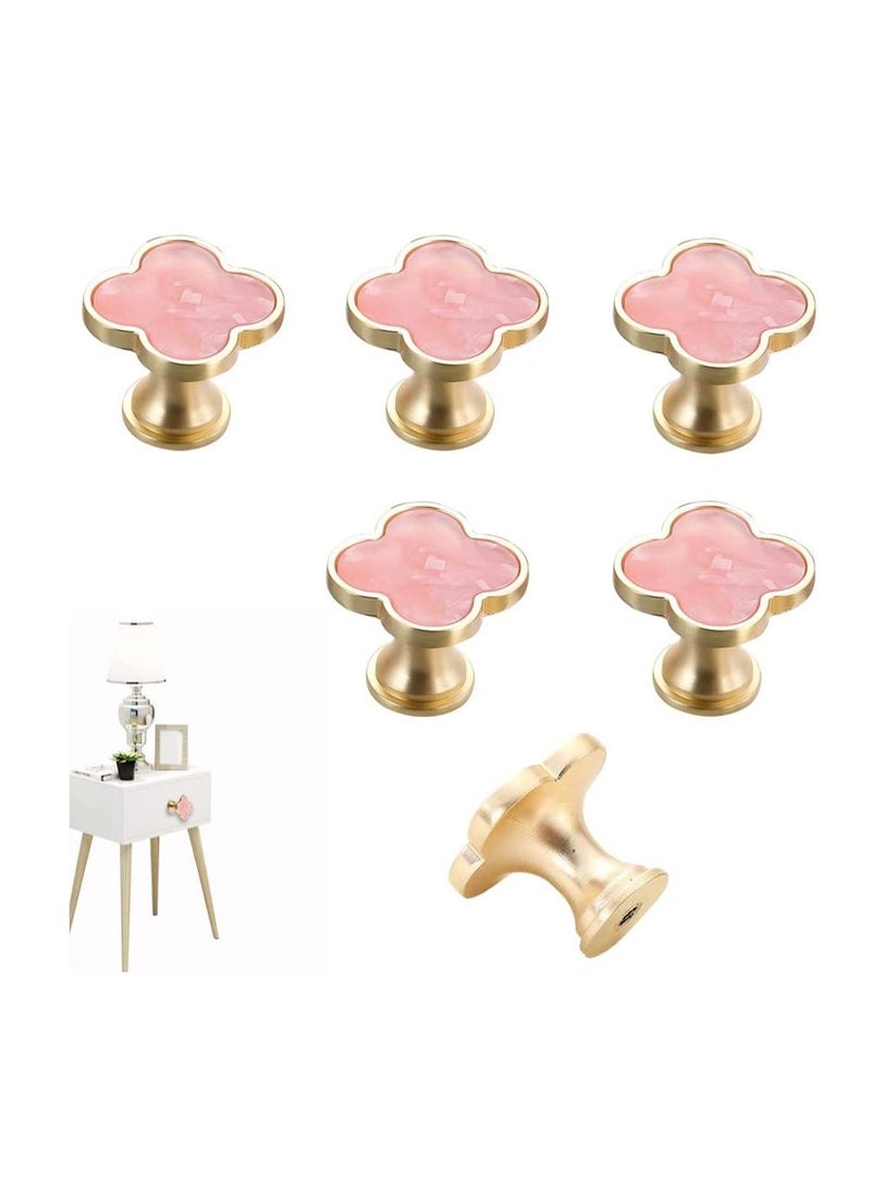 6 Pcs Clover Knobs Dresser Cabinets Kitchen Cupboard Pulls Drawer Wardrobe Shoe Cabinet Jewelry Box Pulls Furniture Coffee Table Single Hole Door Handles(Pink)