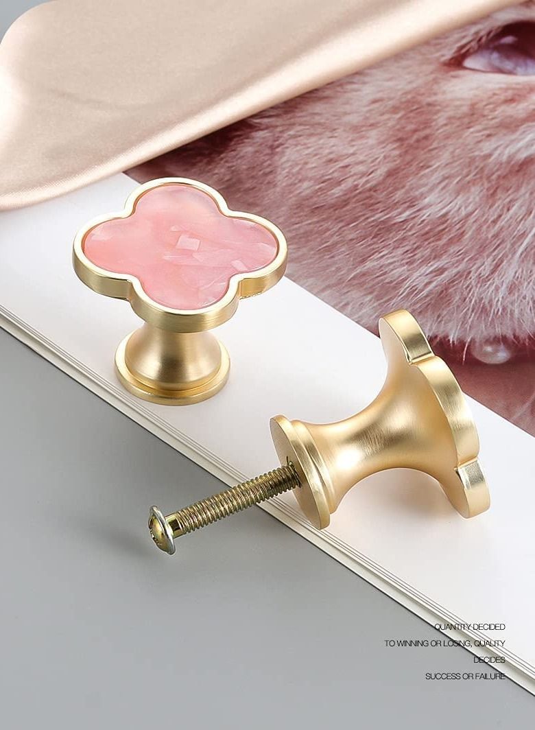 6 Pcs Clover Knobs Dresser Cabinets Kitchen Cupboard Pulls Drawer Wardrobe Shoe Cabinet Jewelry Box Pulls Furniture Coffee Table Single Hole Door Handles(Pink)